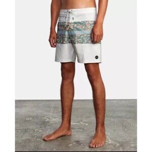 RVCA Men's Size 38 Westport Print 17" Regular Fit Boardshorts Silver Beach